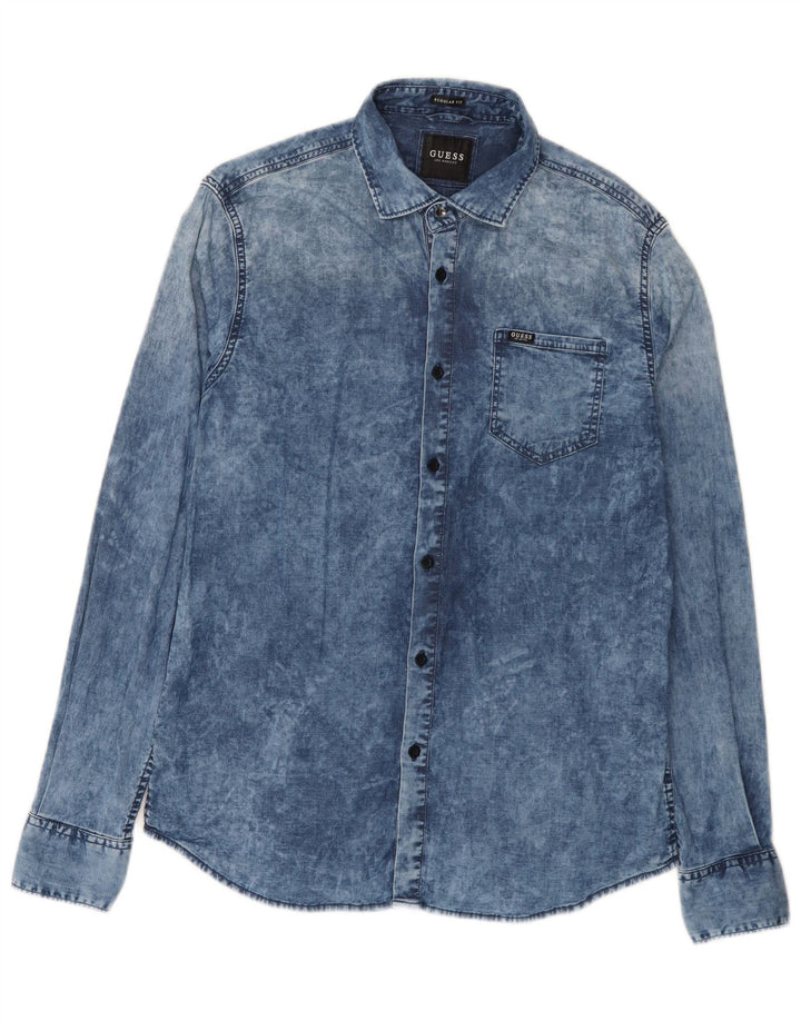 Cămașă pentru bărbați Guess Acid Wash Regular Fit denim, bumbac albastru mediu