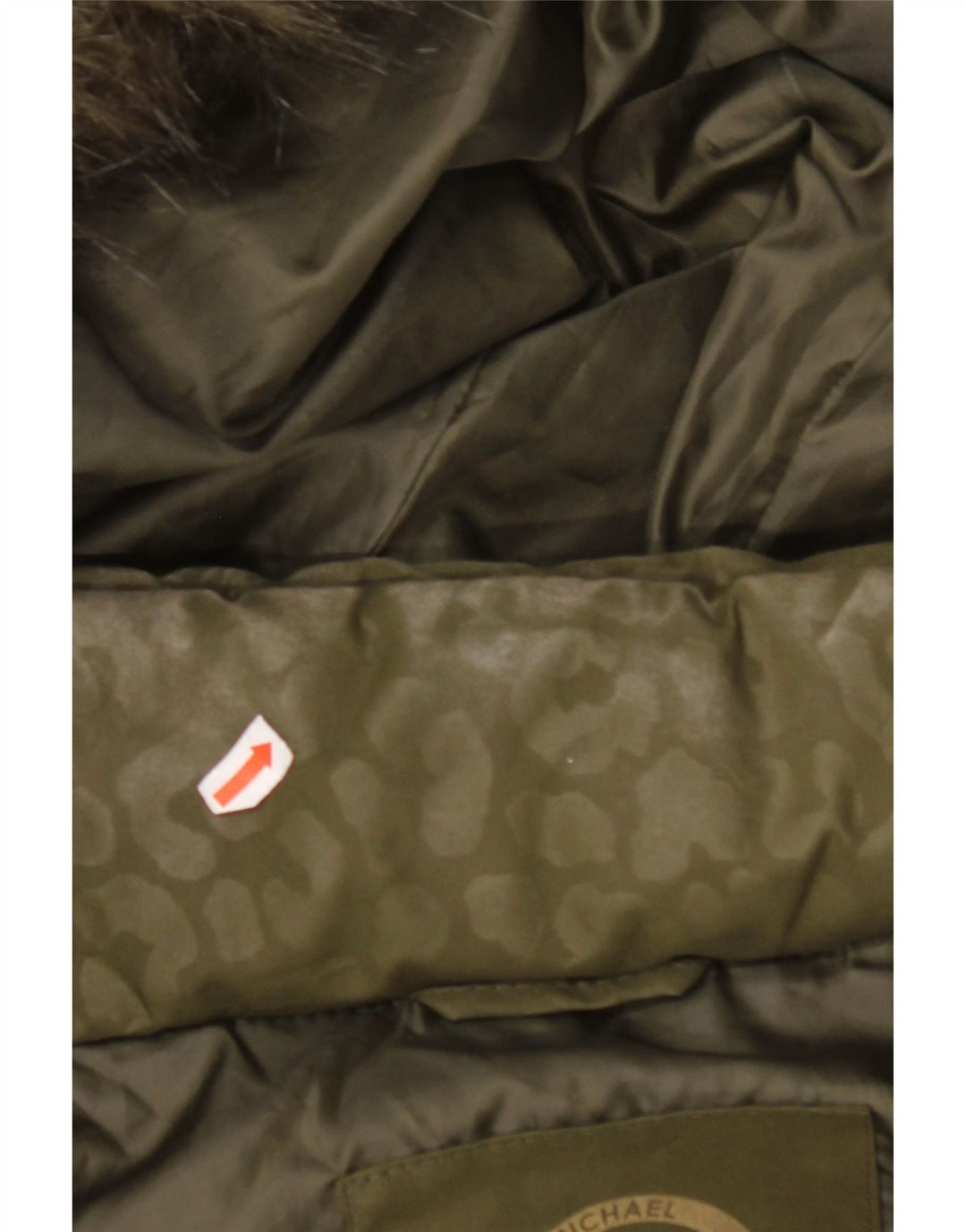 Palton căptușit cu glugă pentru femei MICHAEL KORS UK 14 Medium Kaki Animal Print