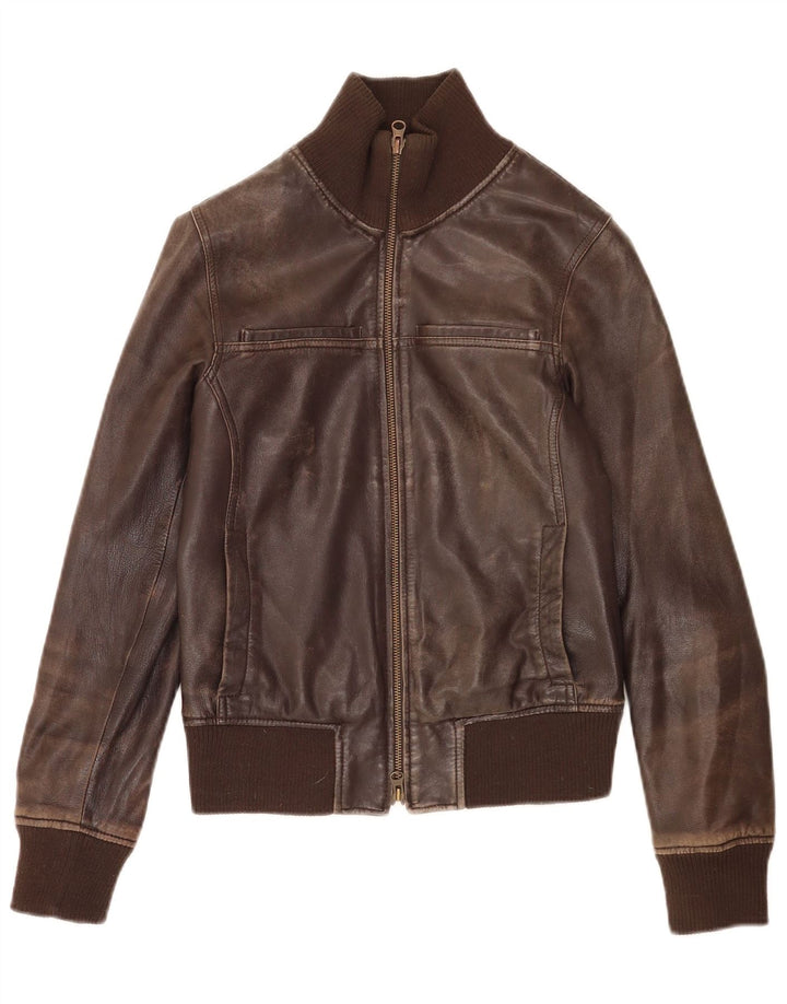 Jachetă Bomber din piele Sisley pentru femei UK 6 XS piele maro
