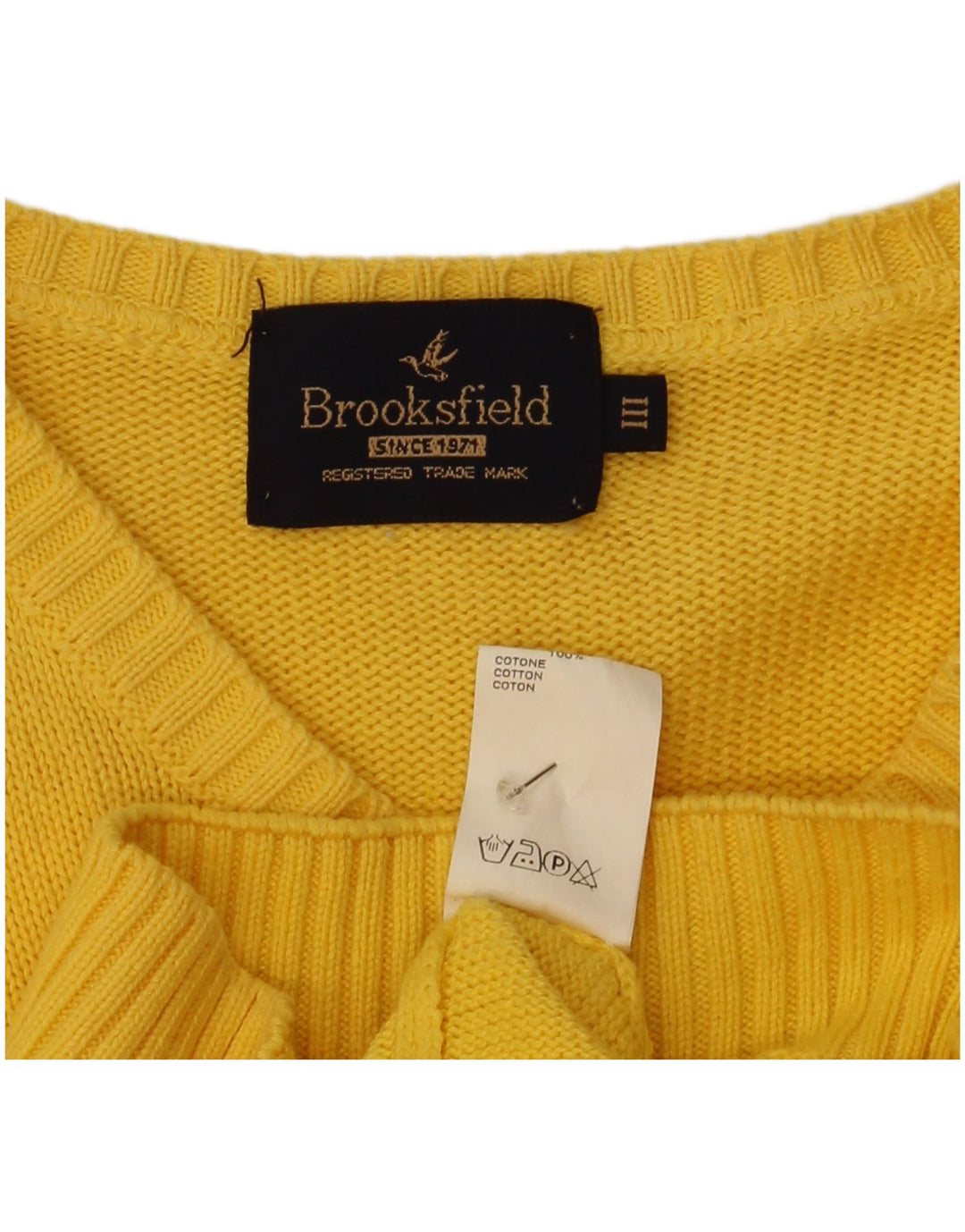 Pulover Brooksfield pentru bărbați, cu decolteu în V, din bumbac galben mediu
