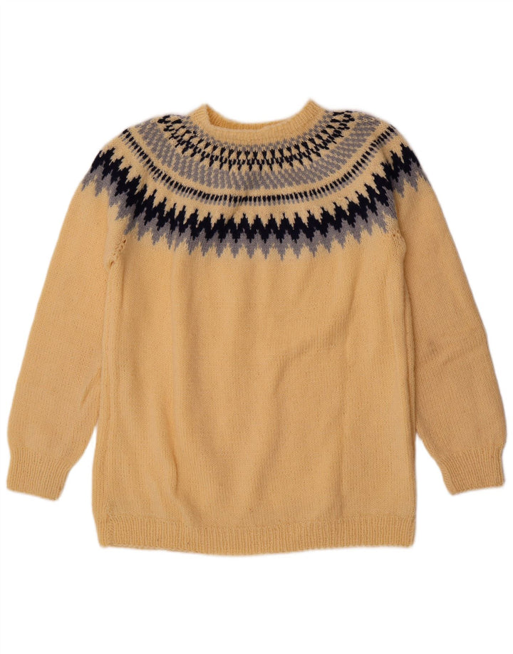 Pulover Vintage pentru bărbați cu gâtul turnat, galben mediu, Fair Isle