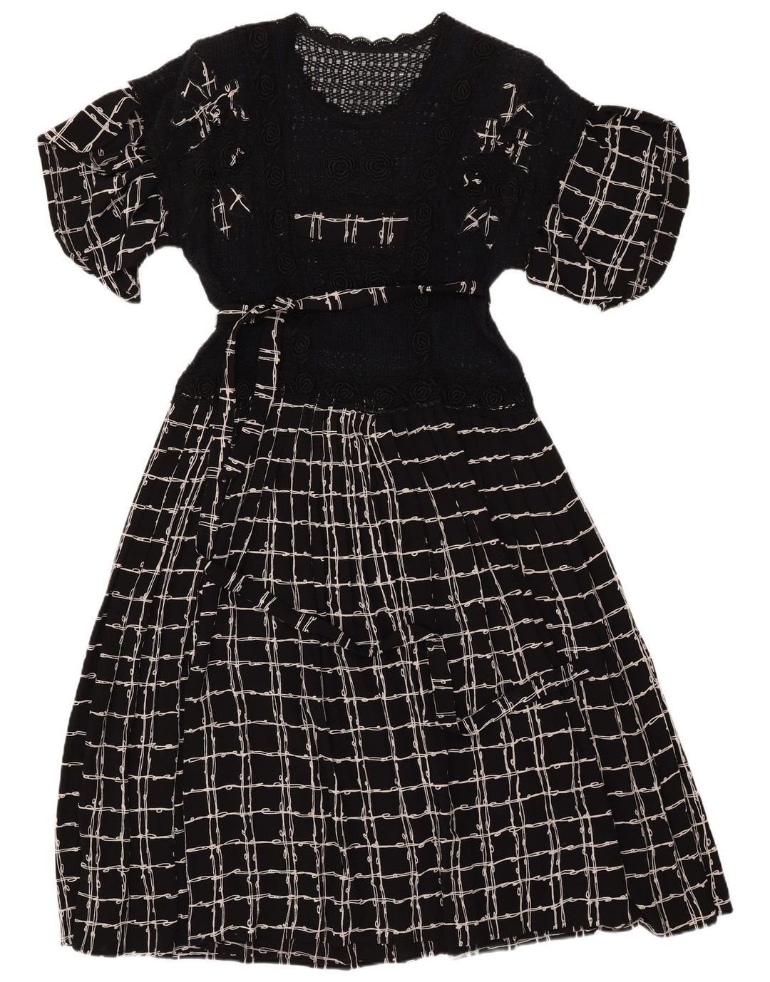 Rochie maxi crochetată pentru femei VINTAGE UK 12 Medium Black Check