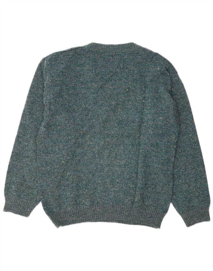 Pulover vintage pentru bărbați cu decolteu în V, mare, verde, geometric