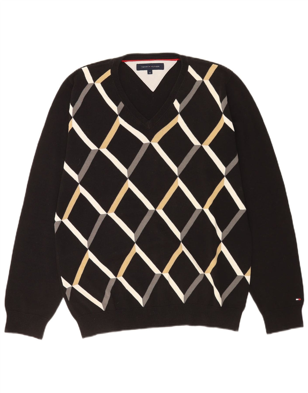 Pulover pentru bărbați Tommy Hilfiger cu decolteu în V, mediu negru, Argyle/Diamond