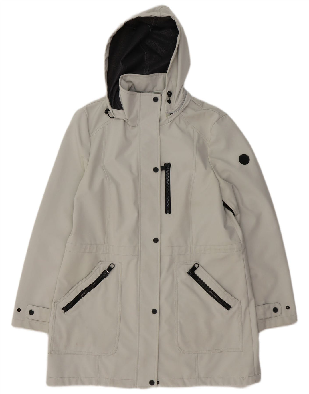 CALVIN KLEIN Jachetă de vânt cu glugă pentru femei UK 16 Poliester mare gri