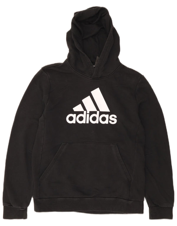 Pulover cu glugă cu grafic Adidas pentru băieți 13-14 ani, bumbac negru