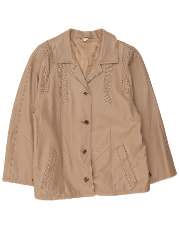 Jachetă de piele vintage pentru femei UK 22 3XL Bej piele de miel