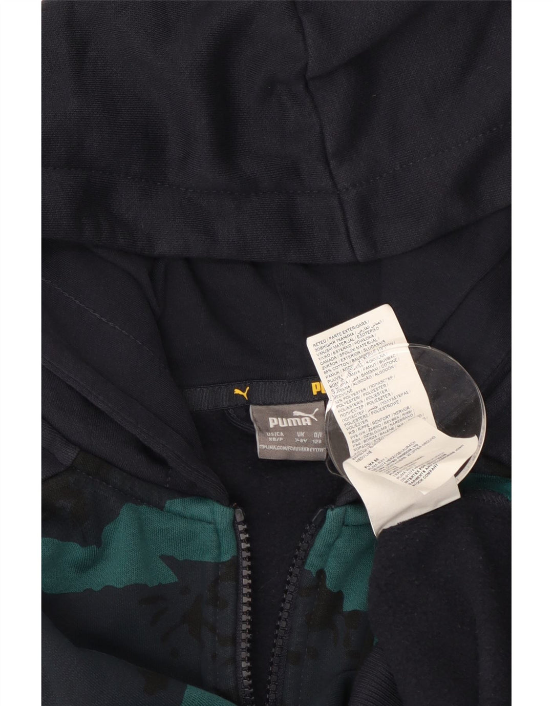 PUMA Boys Zip Hoodie Sweater 7-8 Years Navy Blue Camouflage Cotton Vintage Puma and Second-Hand Puma from Messina Hembry 