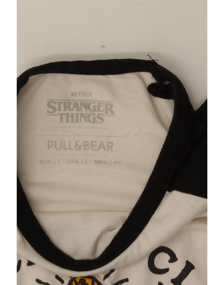 Tricou grafic pentru bărbați Pull & Bear Top mare, alb, din bumbac color bloc