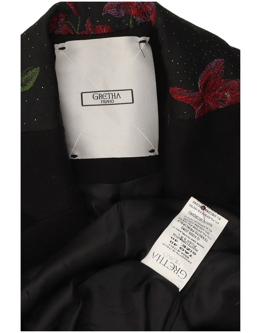 Pardesiu supradimensionat pentru femei Gretha Milano IT 40 Poliester Floral Negru Mic