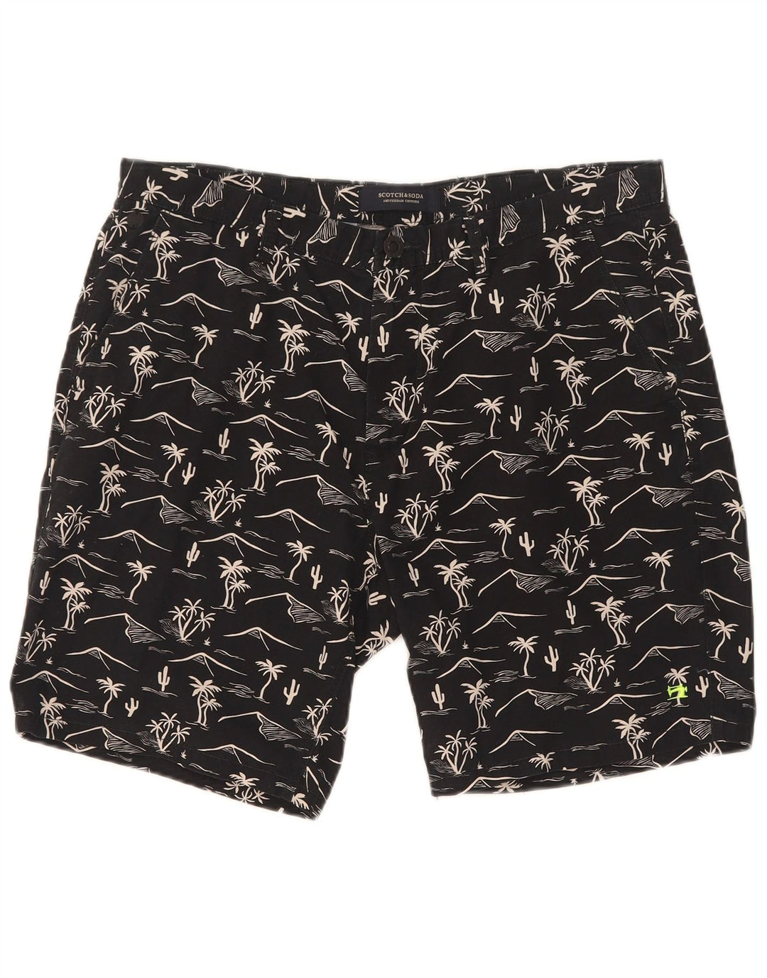 Scotch & Soda Pantaloni scurți chino cu model abstract pentru bărbați W32 mediu negru hawaian
