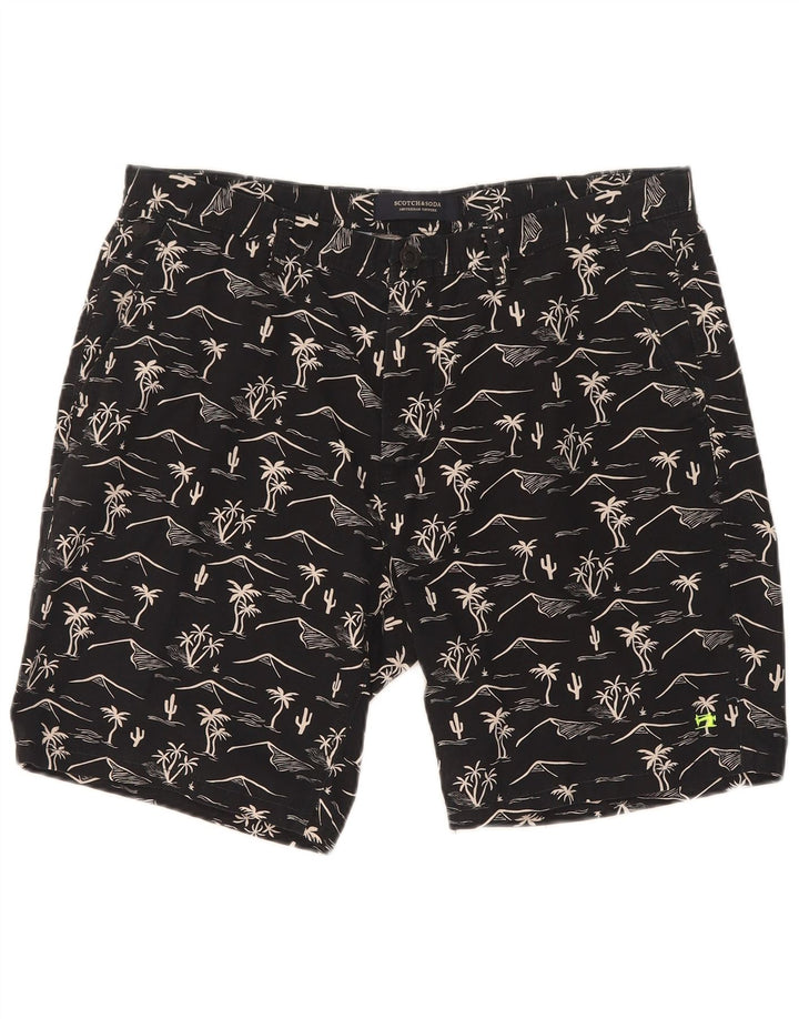 Scotch & Soda Pantaloni scurți chino cu model abstract pentru bărbați W32 mediu negru hawaian