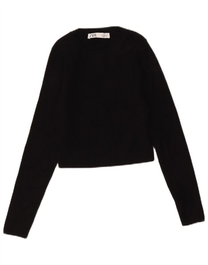 Crop Top pentru femei Zara cu mânecă lungă UK 12 Medium Negru
