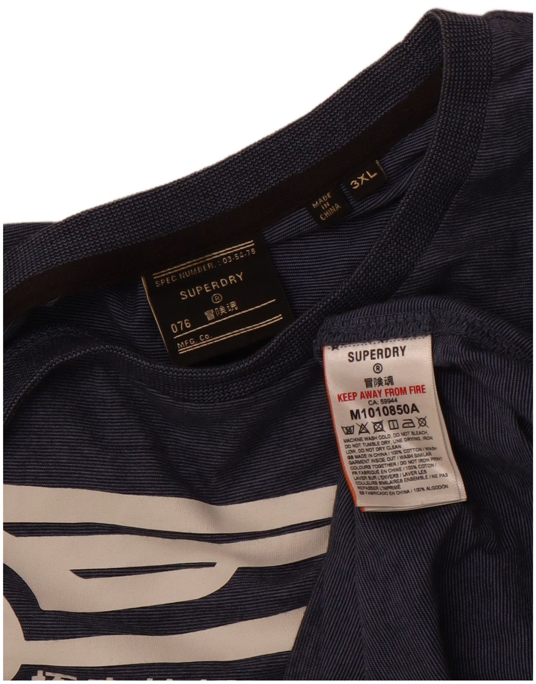 Tricou grafic pentru bărbați Superdry Top 3XL, bleumarin, bumbac cu dungi
