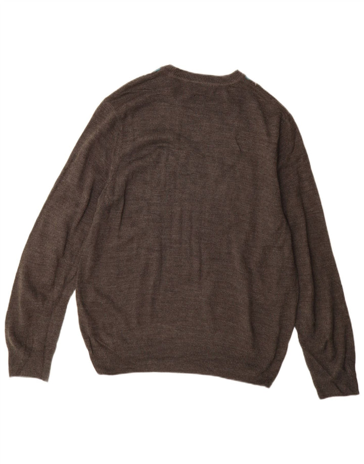 Pulover Dockers pentru bărbați cu gât roșu, gri mediu Argyle/Diamond Acrilic