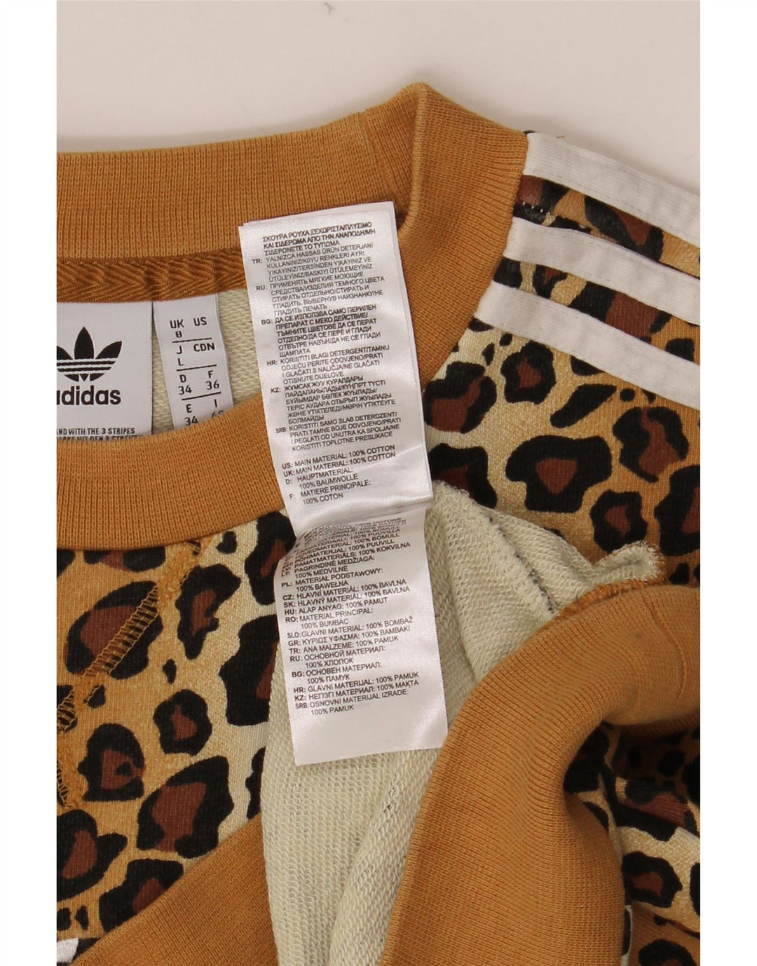 Pulover supradimensionat pentru femei ADIDAS UK 8 mic bej cu imprimeu animal