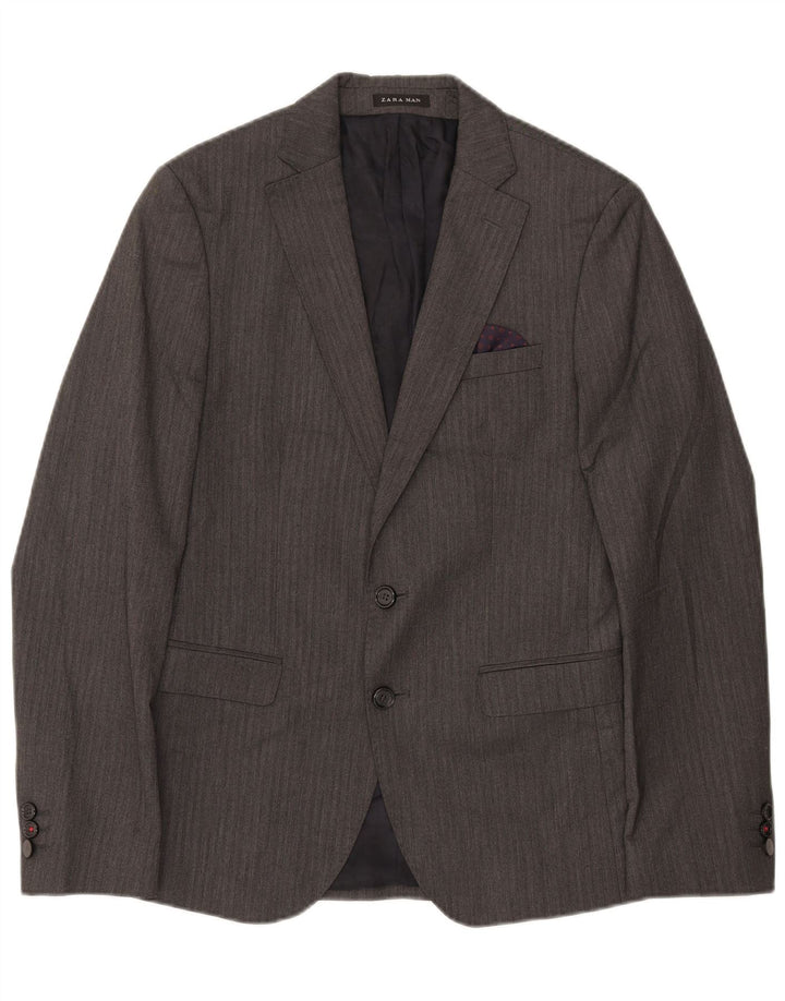 Jachetă pentru bărbați Zara, cu 2 nasturi, EU 46 Gri Medium Herringbone