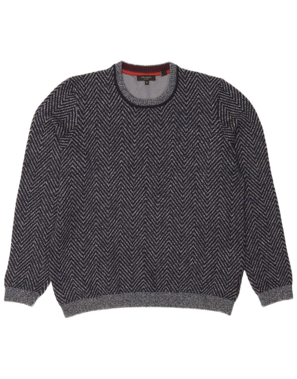 Pulover pentru bărbați Ted Baker cu decolteu rotund, mărimea 5 XL, bumbac chevron, albastru bleumarin