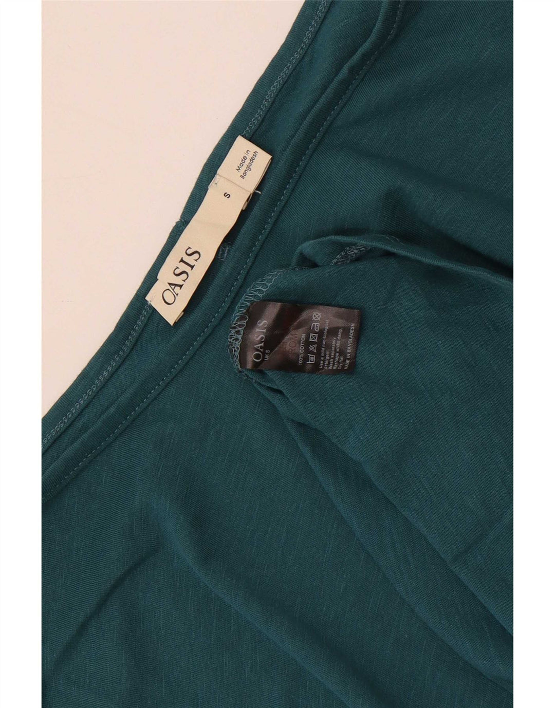 Top femei Oasis cu mâneci 3/4 UK 10 mic verde bumbac