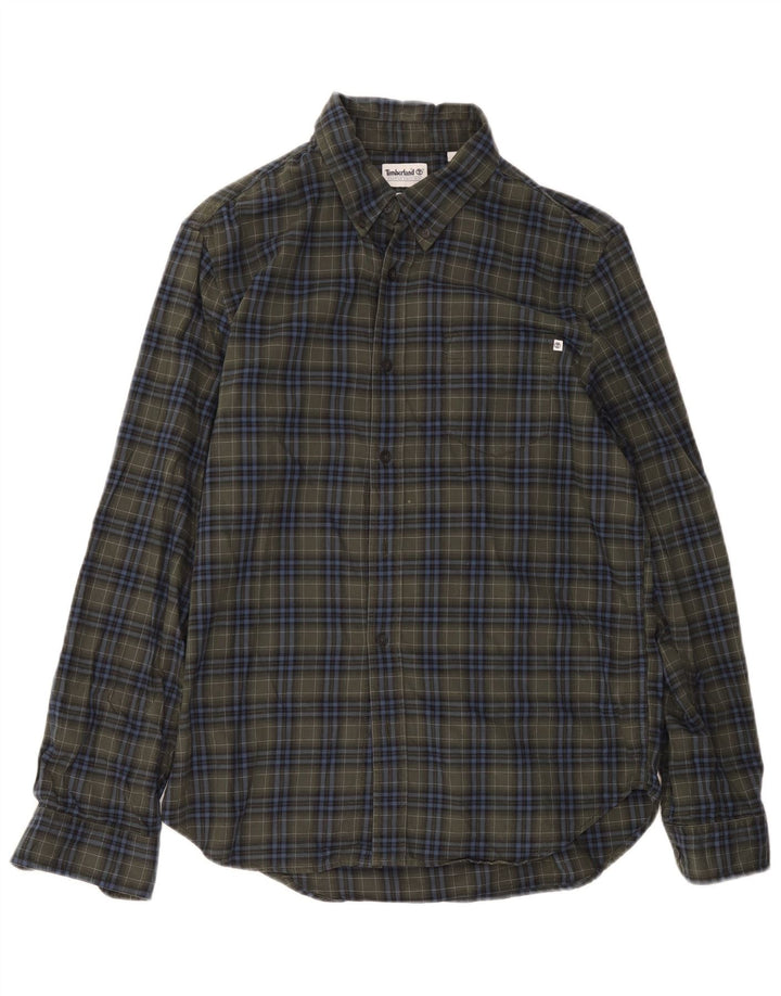 Cămașă de flanel pentru bărbați Timberland, de culoare verde medie, din bumbac