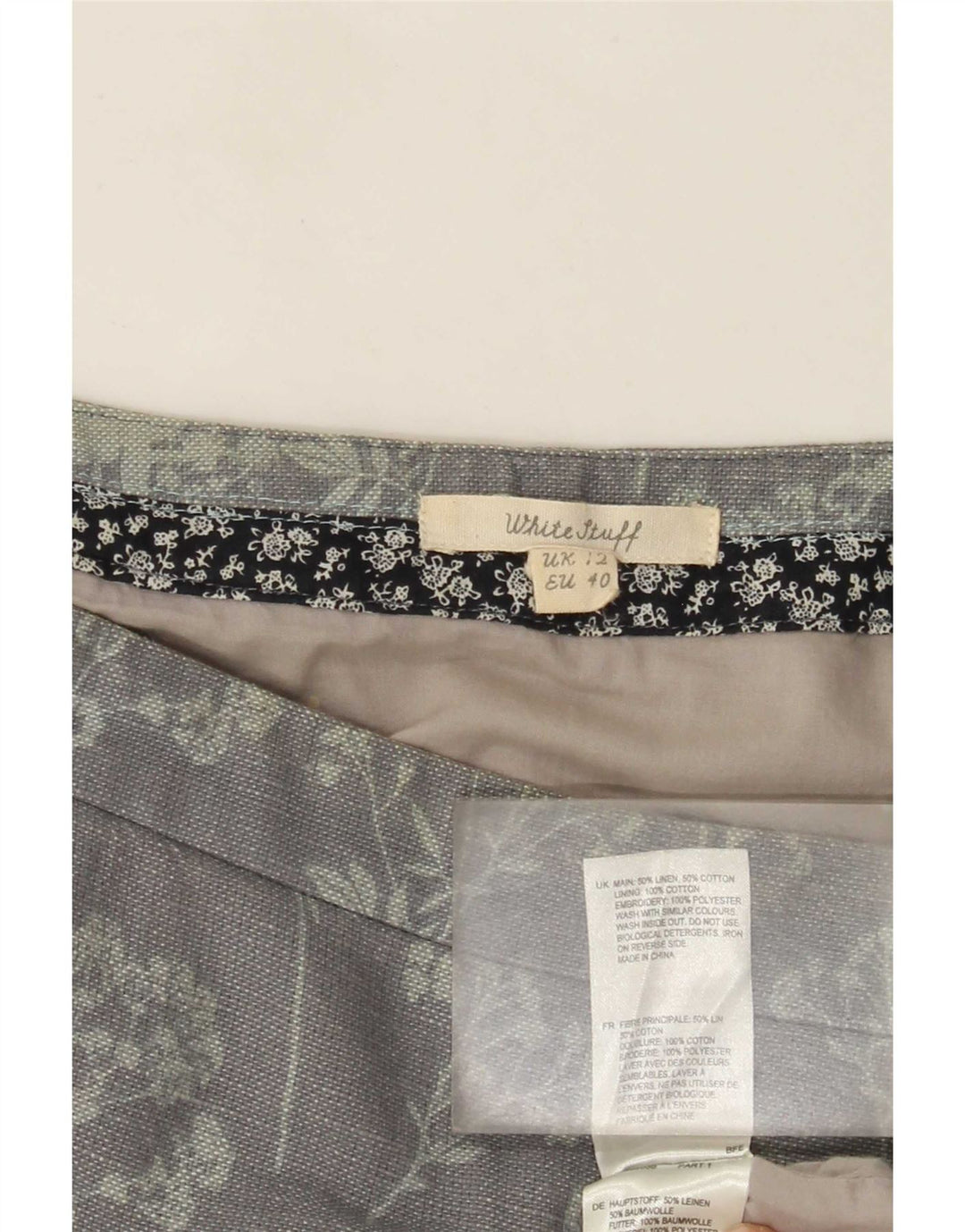 Fusta midi pentru femei White Stuff UK 12 Medium W32 Gri Floral Linen