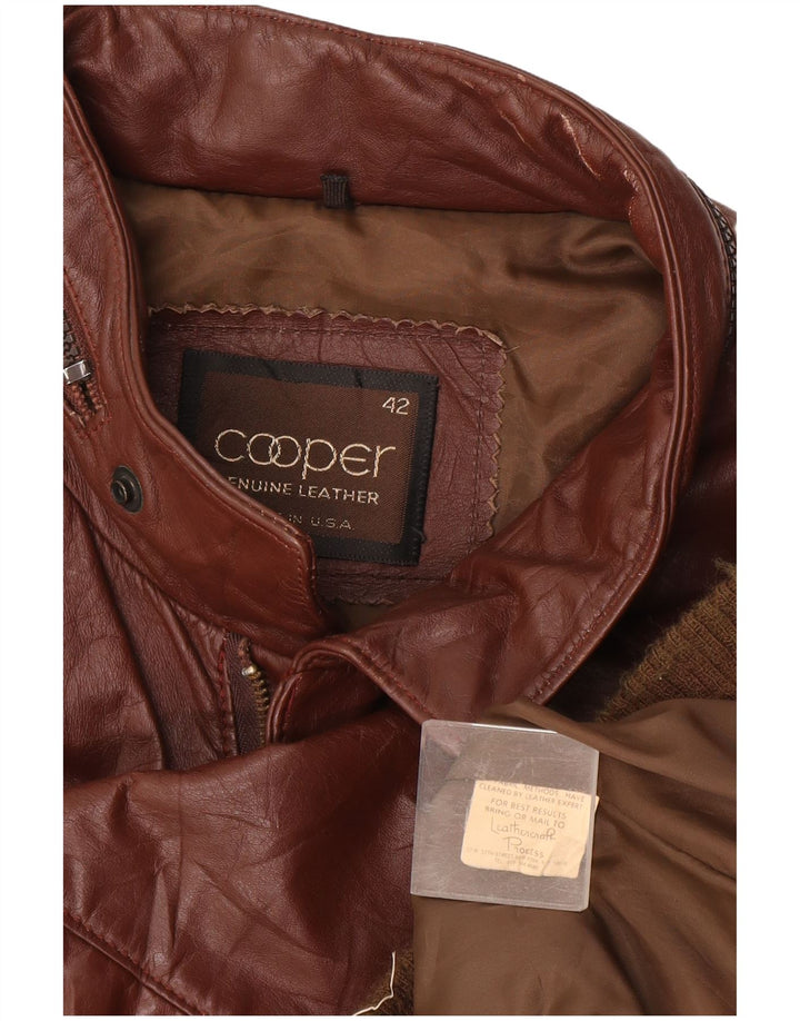 Jachetă din piele cu glugă pentru bărbați Cooper UK 42 XL din piele maro