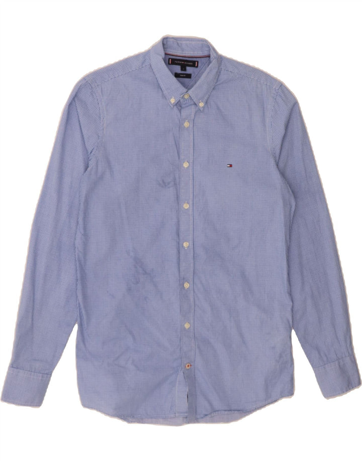 TOMMY HILFIGER Mens Slim Fit Shirt Small Blue Check Cotton Vintage Tommy Hilfiger and Second-Hand Tommy Hilfiger from Messina Hembry 