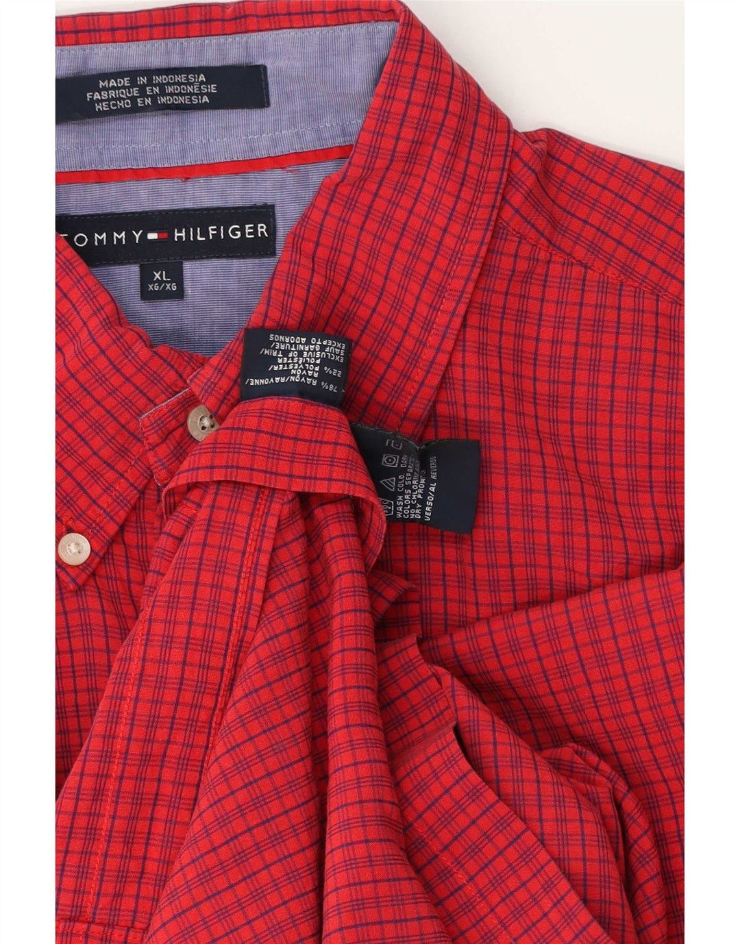 Cămașă cu mânecă scurtă Tommy Hilfiger pentru bărbați, XL, roșu, vichy, raion