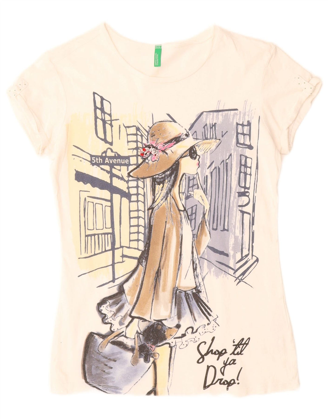 Tricou grafic BENETTON pentru fete Top 11-12 ani 2XL bumbac alb