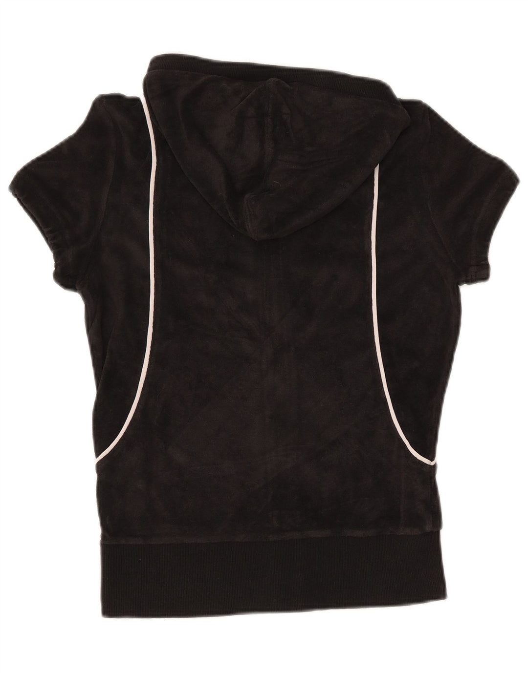 Pulover PUMA pentru femei cu mânecă scurtă din catifea cu fermoar și cu capotă UK 12 Medium Negru