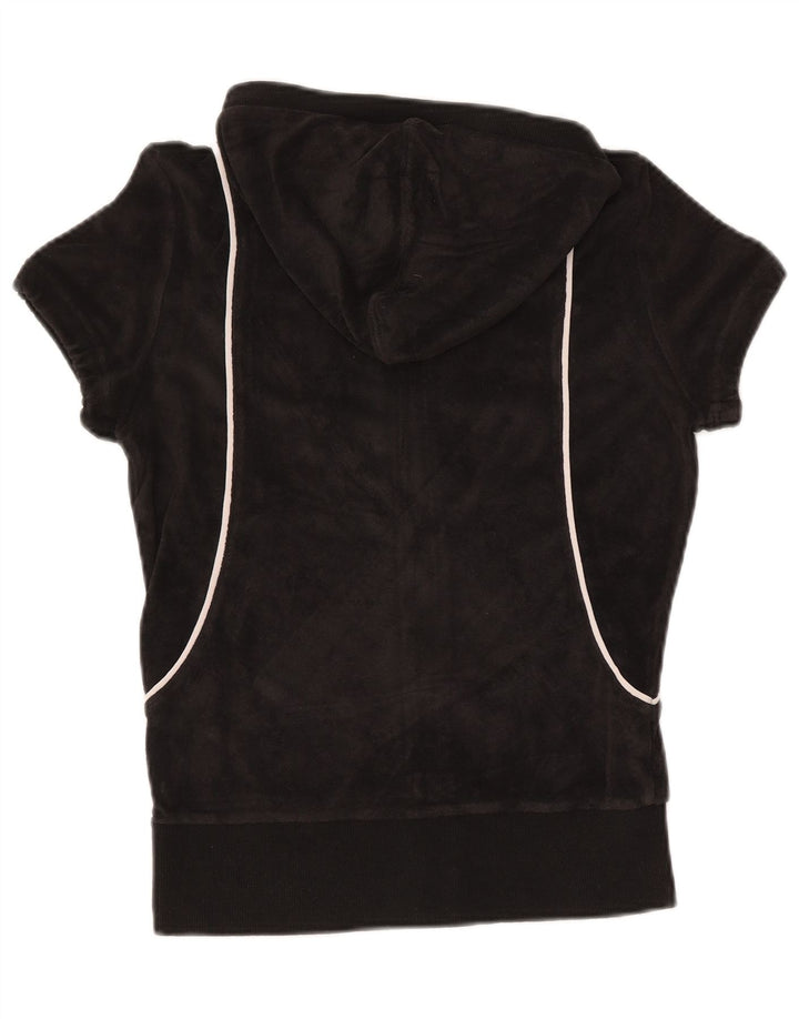 Pulover PUMA pentru femei cu mânecă scurtă din catifea cu fermoar și cu capotă UK 12 Medium Negru