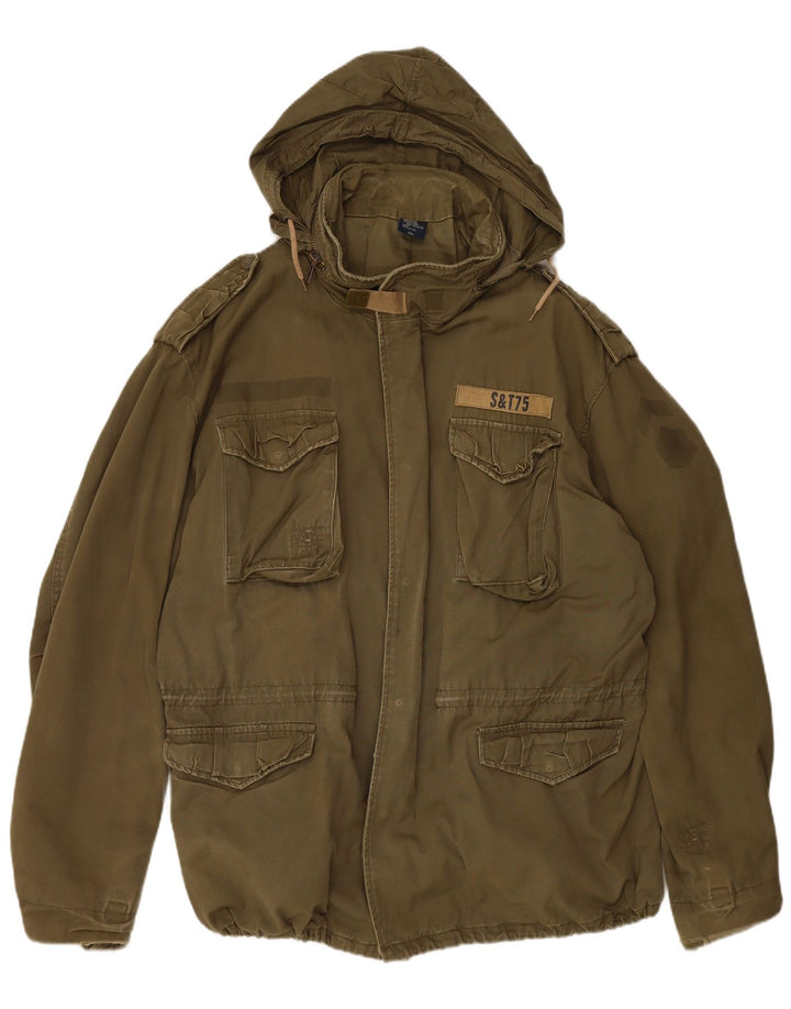 Jachetă militară cu glugă pentru bărbați VINTAGE UK 44 2XL bumbac kaki
