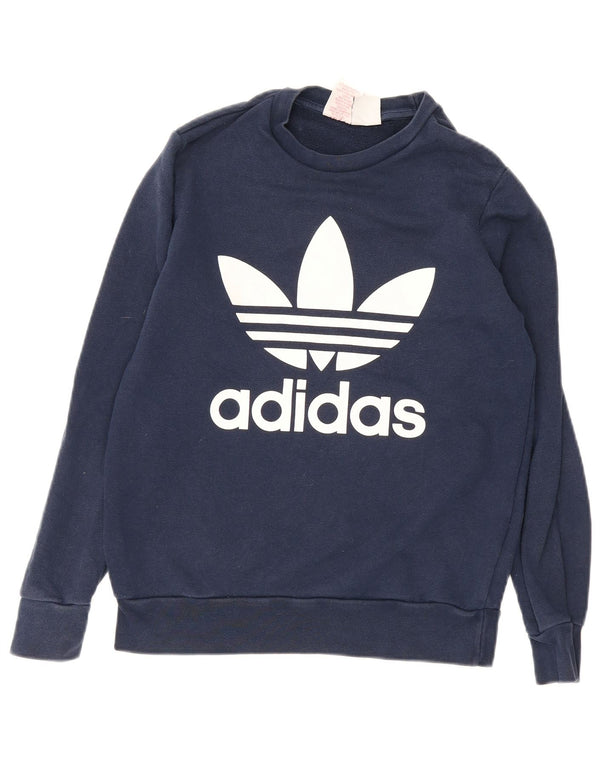 Pulover cu grafic pentru băieți Adidas 13-14 ani, bumbac, albastru bleumarin