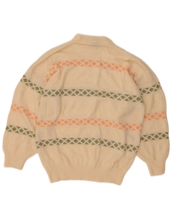 Pulover vintage cu gât țestoasă pentru femei UK 16, mare, alb, geometric