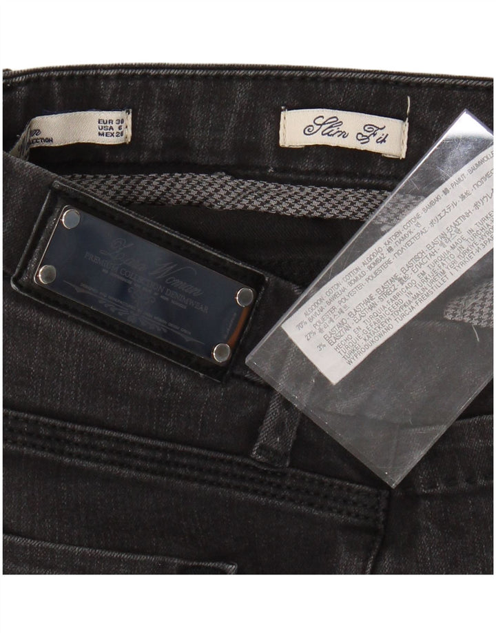 Blugi ZARA pentru femei Crop Slim EU 38 Small W28 L26 Bumbac negru