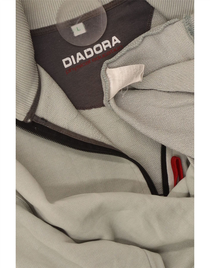 DIADORA Pulover pentru bărbați, cu grafic, cu fermoar, cu gât, bumbac mare, gri