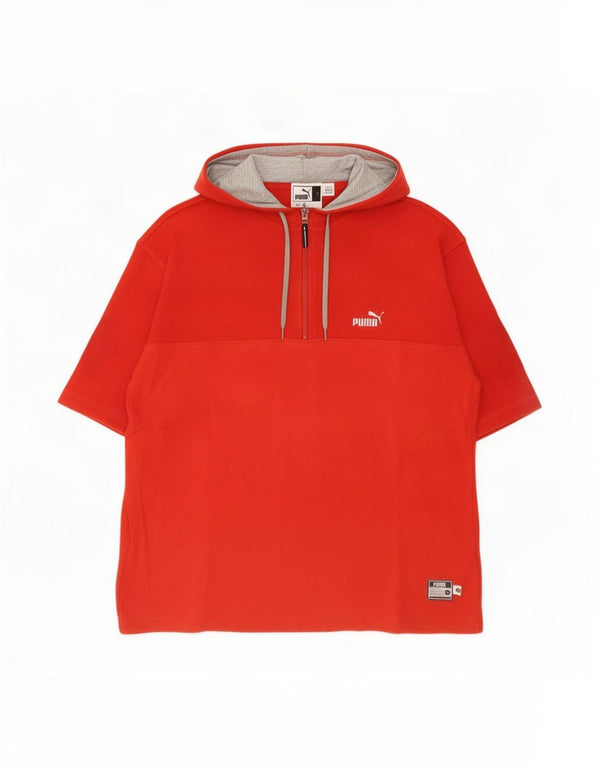 Tricou Puma pentru bărbați, cu glugă, cu fermoar, cu gât, mare, roșu, bumbac