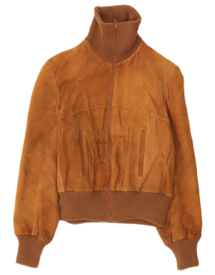 Bomber vintage pentru femei de piele intoarsa UK 10 mic maro