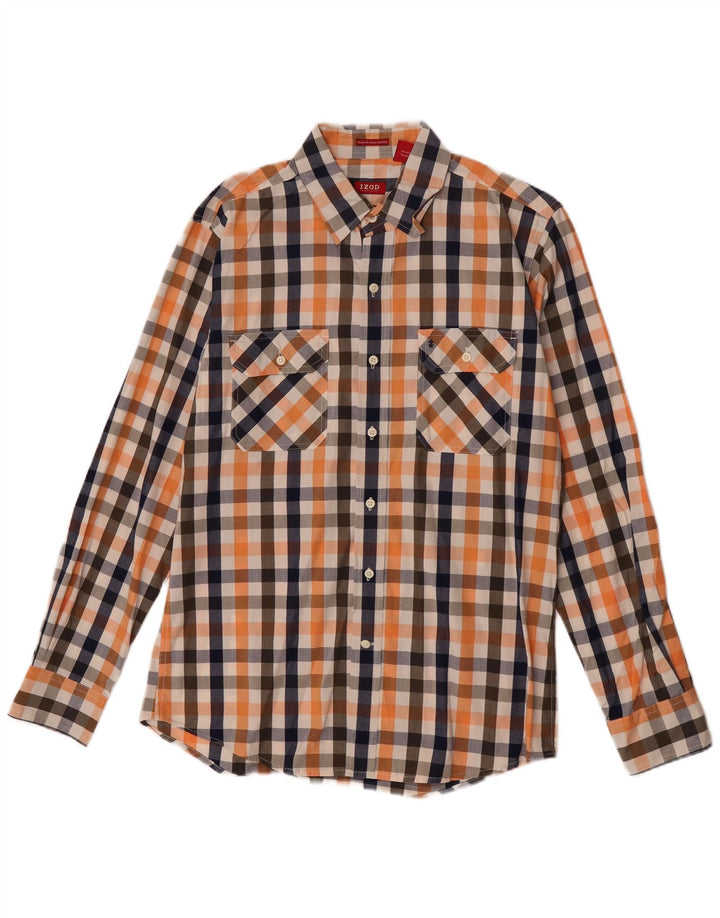 Cămașă Izod Slim Fit pentru bărbați, bumbac vichy portocaliu mediu