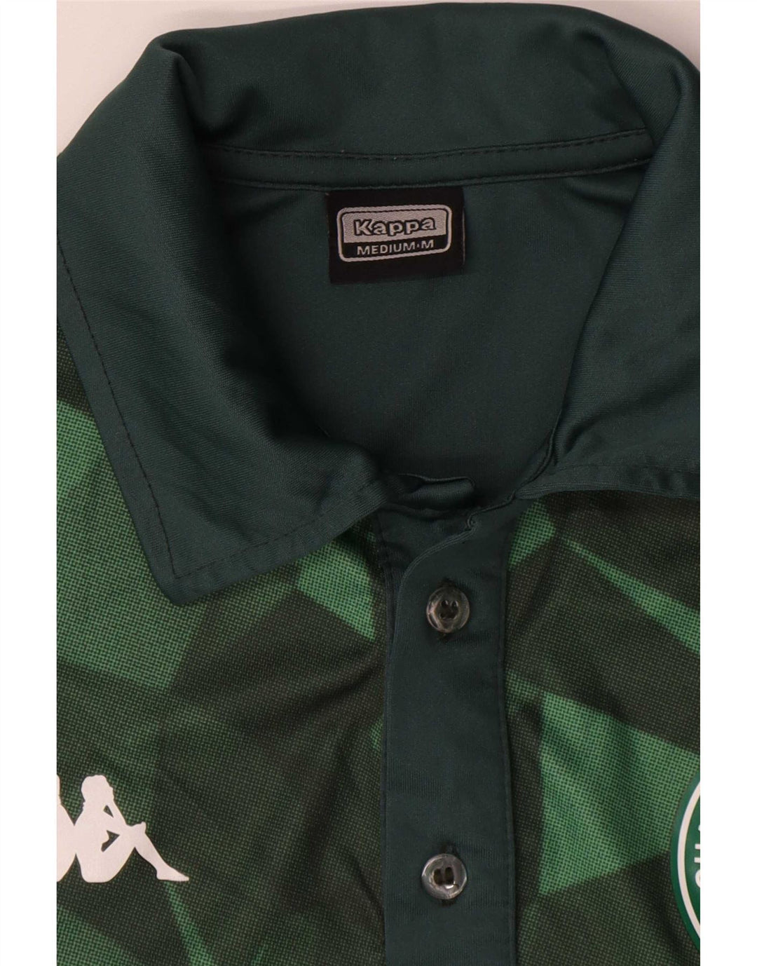 Tricou polo grafic pentru bărbați Kappa, verde mediu, poliester color bloc