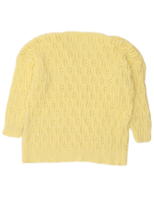 Pulover vintage pentru femei cu mâneci 3/4 cu decolteu în V, mare, galben, UK 16
