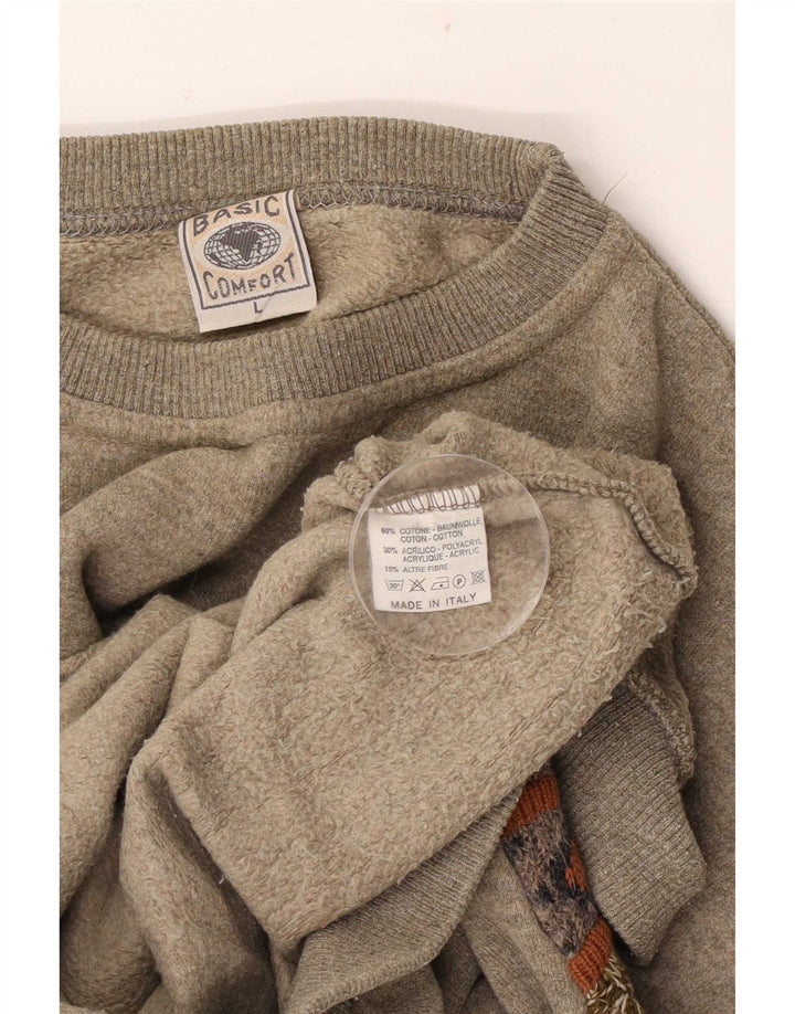 Hanorac vintage pentru bărbați, pulover, mare, gri, geometric, bumbac