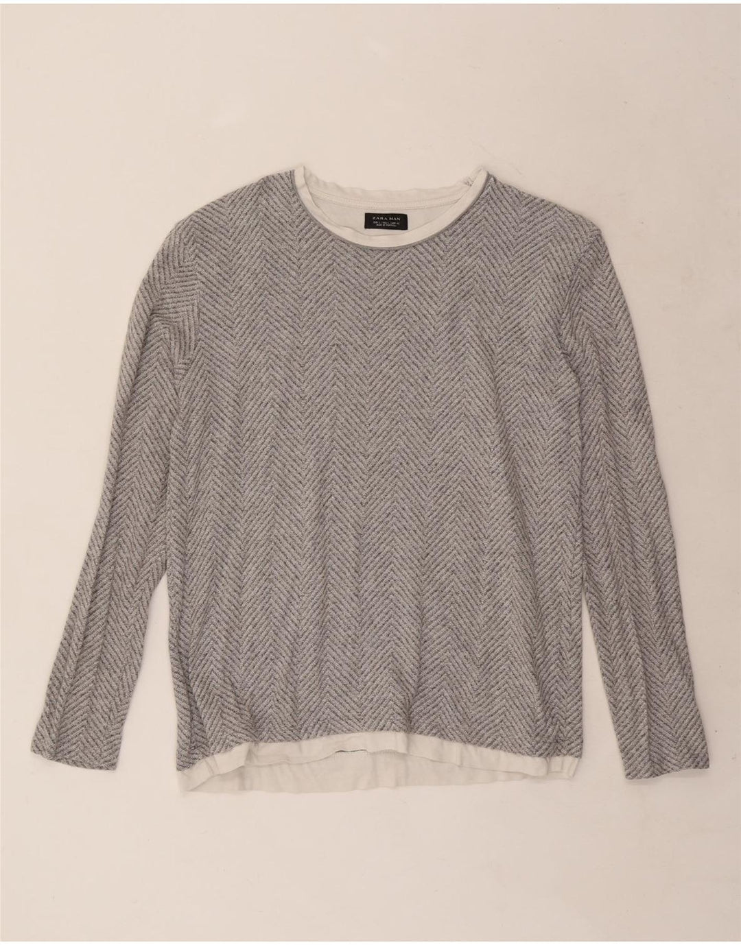 Top pentru bărbați Zara cu mânecă lungă mare, gri Herringbone