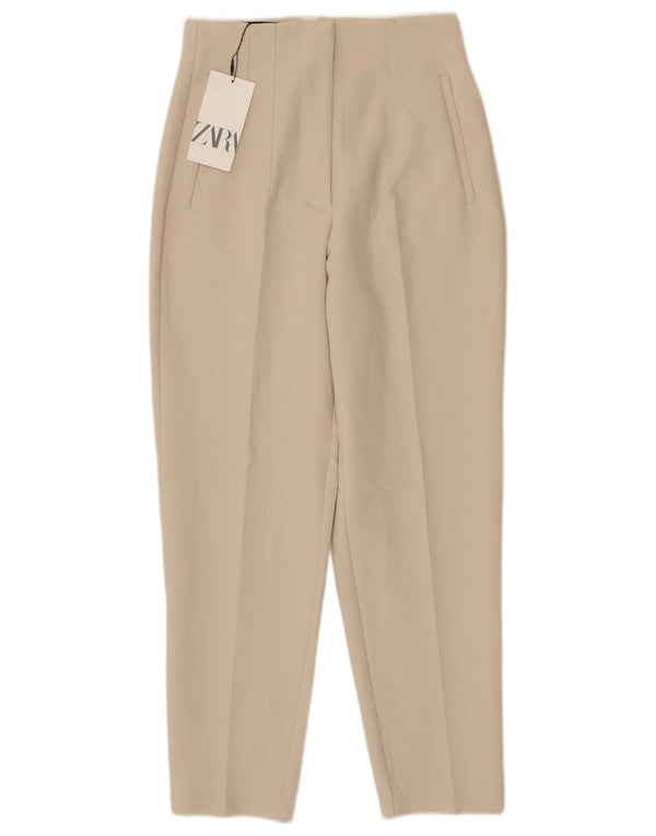 Zara Womens High Waist Tapered Casual Trousers Small W26 L26 Beige