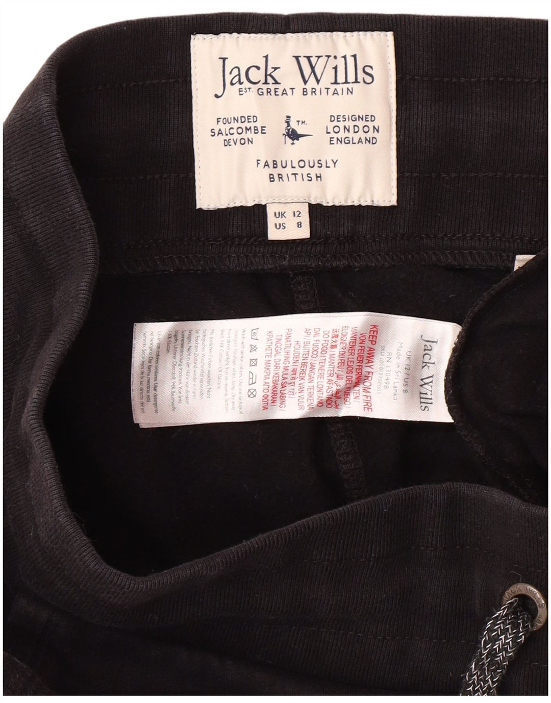 JACK WILLS Pantaloni de trening grafic pentru femei Pantaloni de jogging UK 12 Medium Black