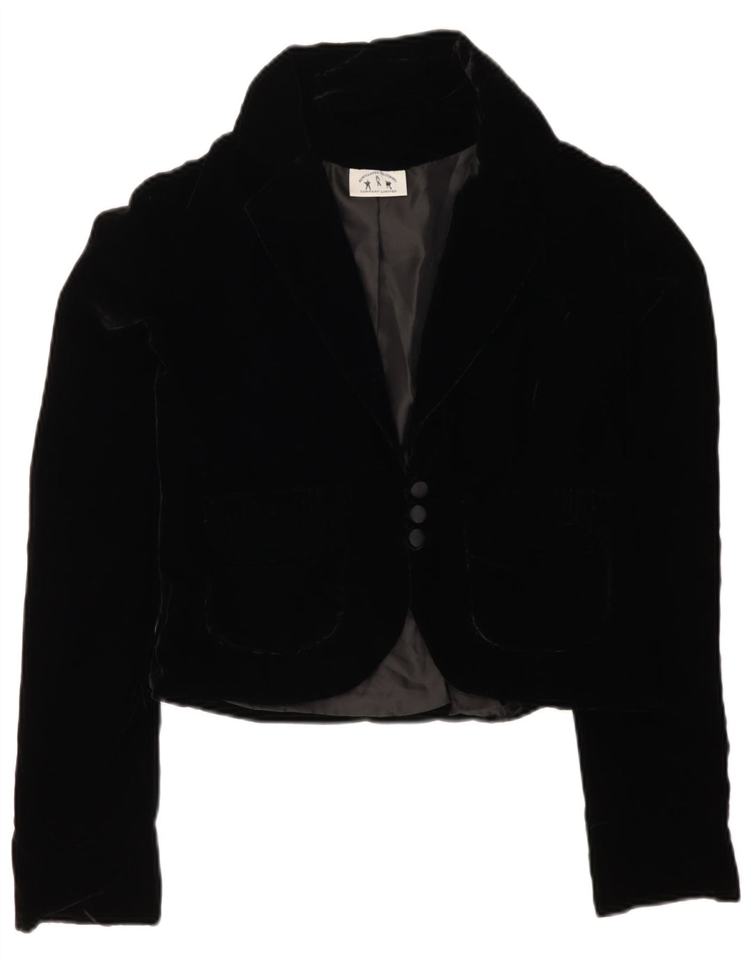 Jachetă pentru femei VINTAGE din catifea cu 3 nasturi UK 12 Medium Black