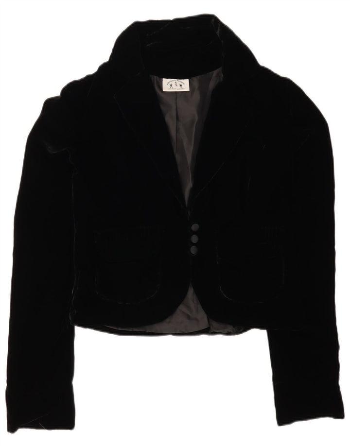 Jachetă pentru femei VINTAGE din catifea cu 3 nasturi UK 12 Medium Black