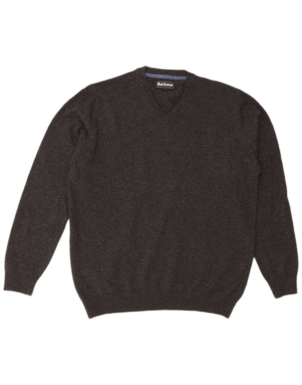 Pulover Barbour pentru bărbați cu decolteu în V, 2XL, lână gri