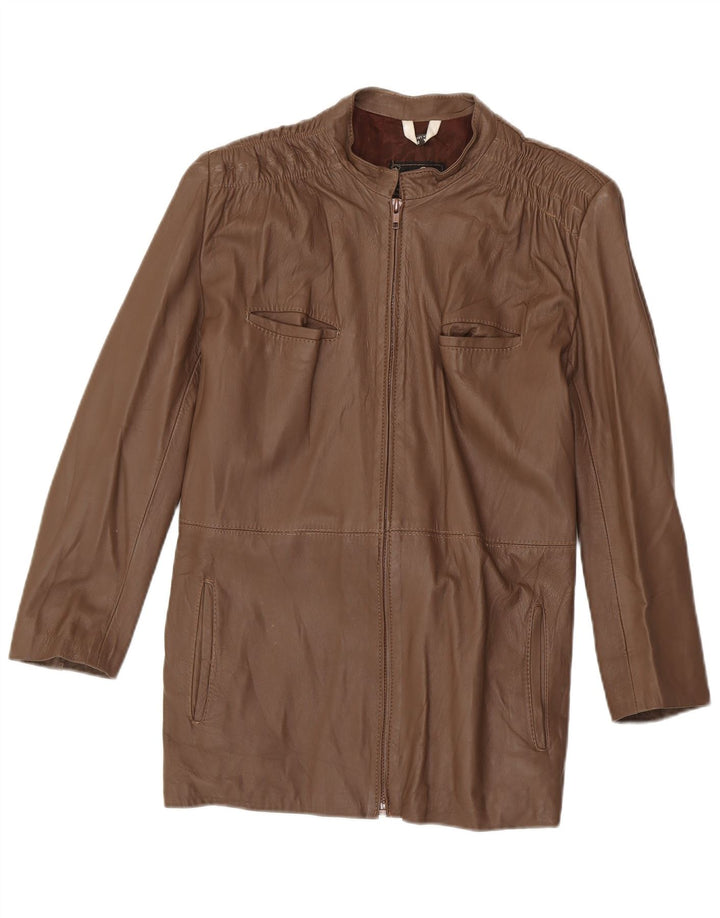 Palton de piele vintage pentru femei UK 14 piele maro medie