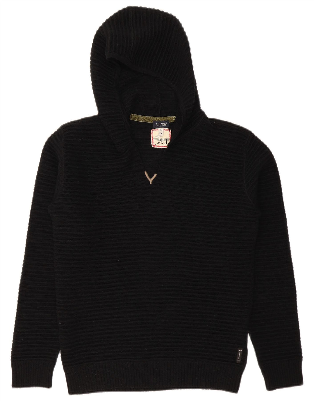 Pulover cu glugă pentru femei Armani Jeans UK 14 Lână neagră medie